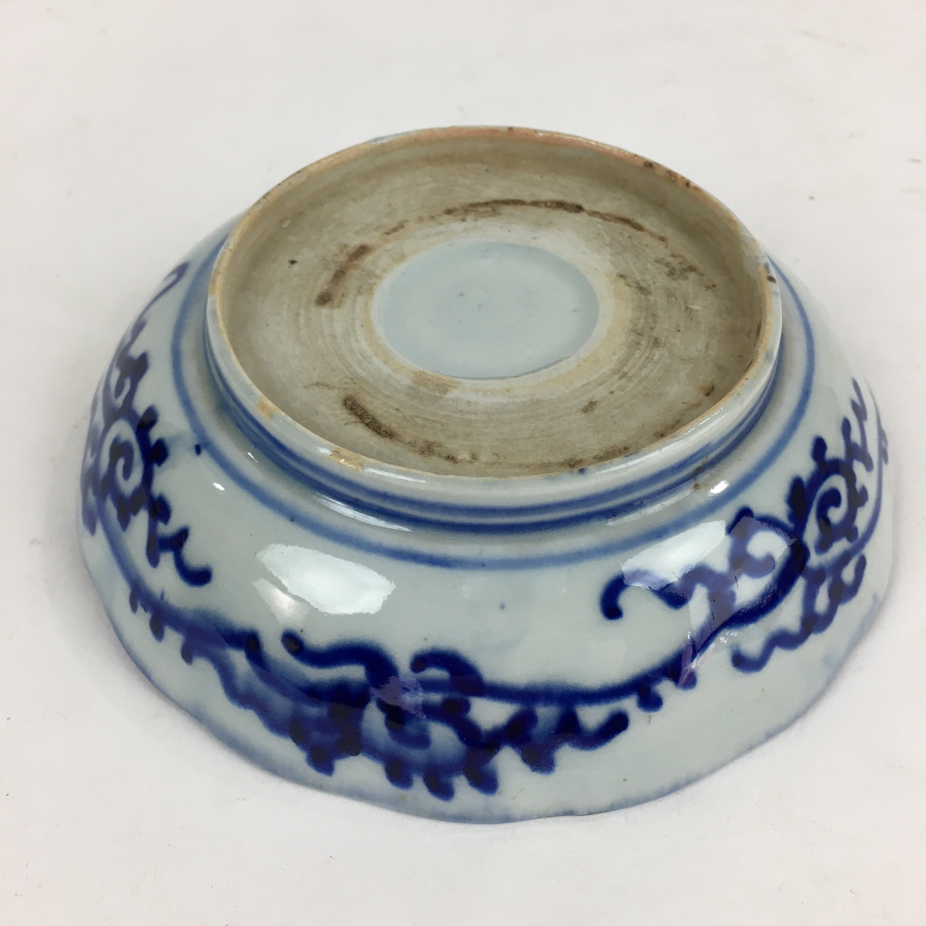 Antique C1900 Japanese Porcelain Deep Plate Sometsuke Blue Flower PY10