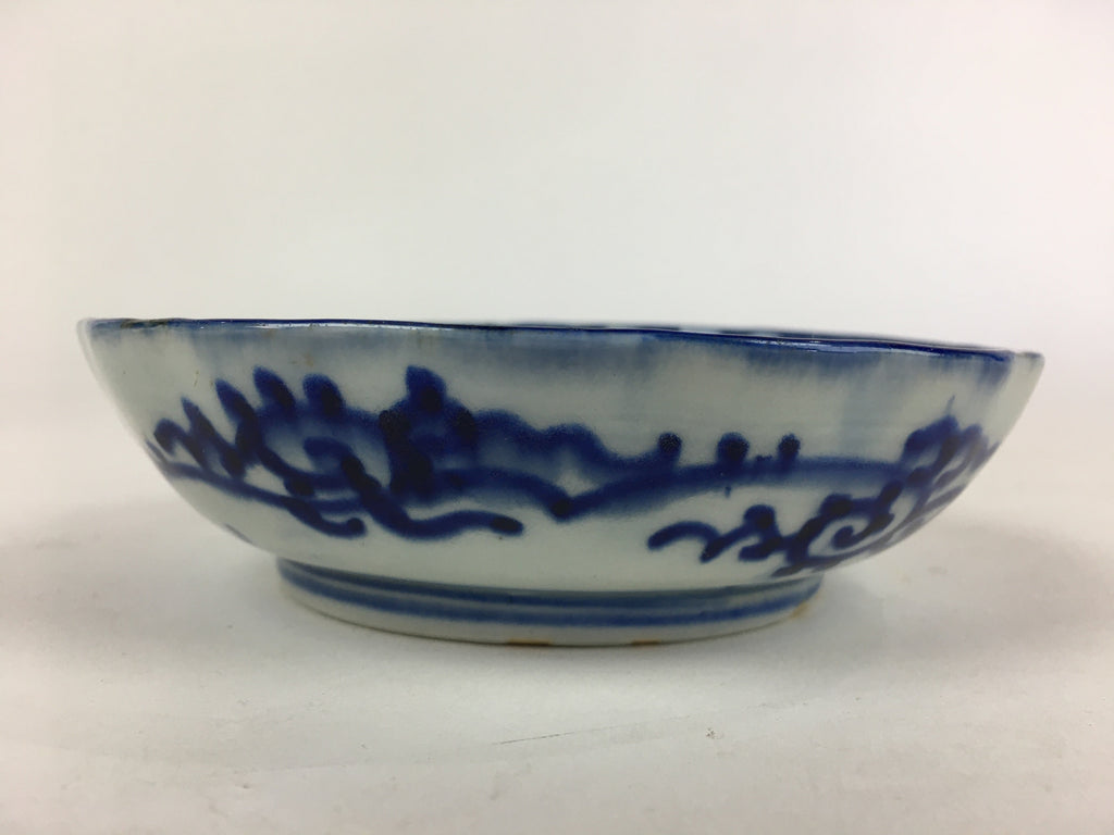 Antique C1900 Japanese Porcelain Deep Plate Sometsuke Blue Flower PY10