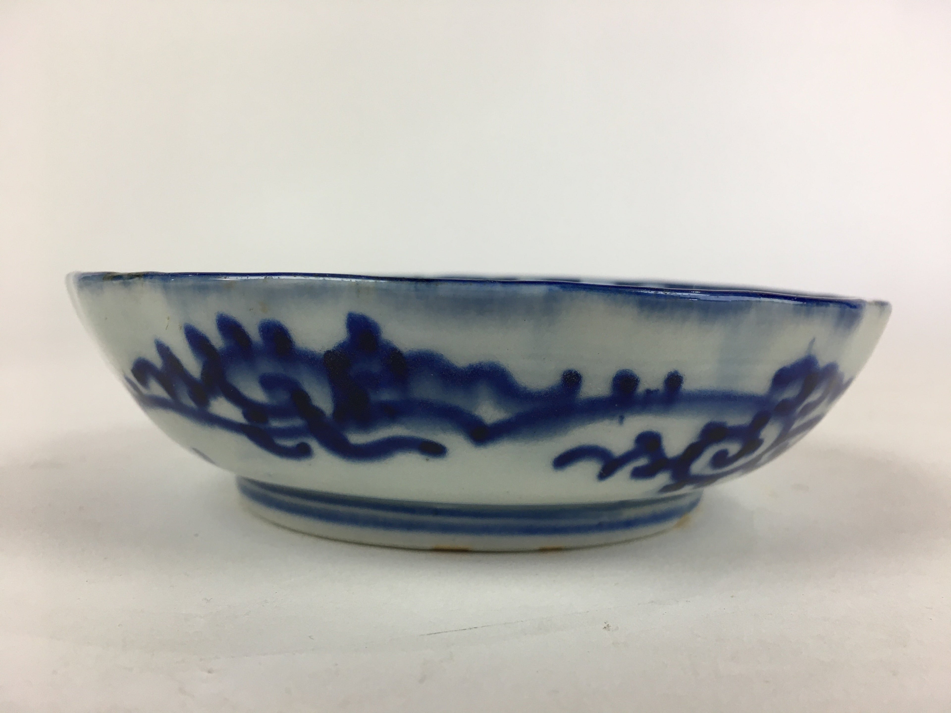 Antique C1900 Japanese Porcelain Deep Plate Sometsuke Blue Flower PY10