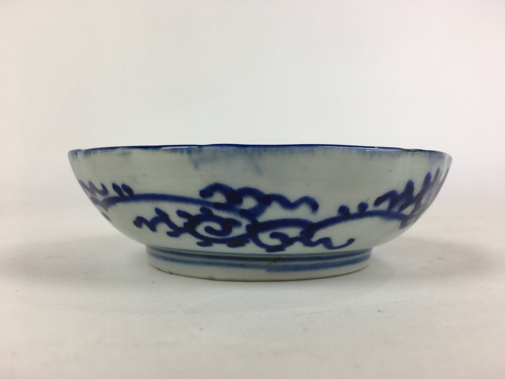 Antique C1900 Japanese Porcelain Deep Plate Sometsuke Blue Flower PY10