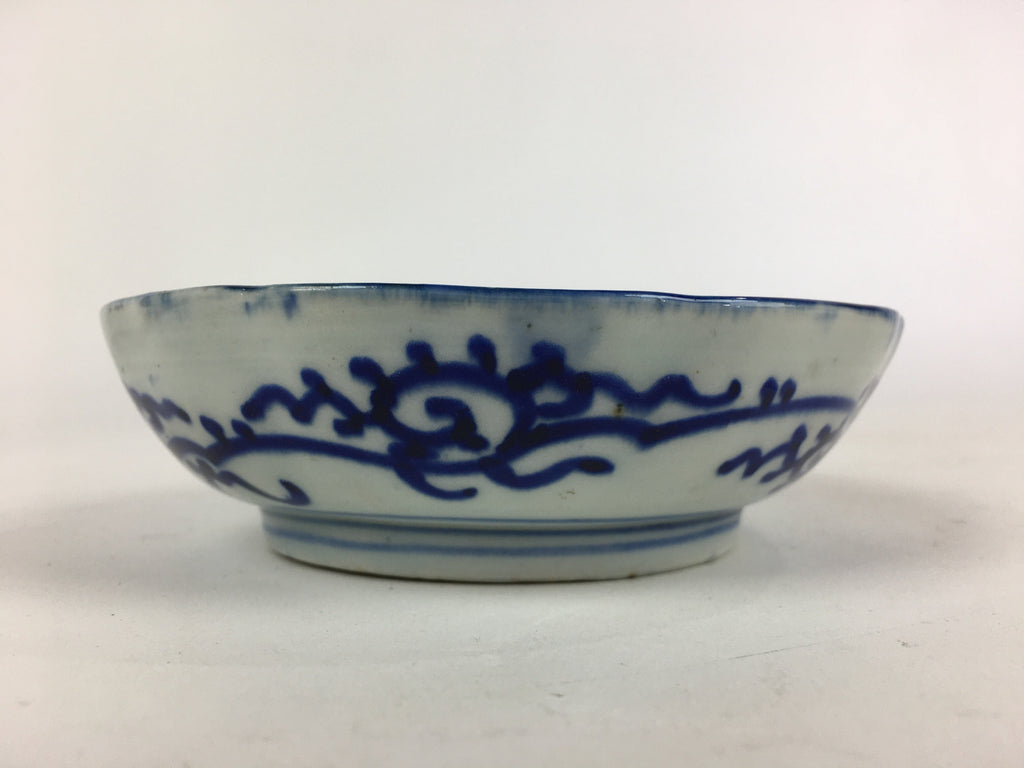 Antique C1900 Japanese Porcelain Deep Plate Sometsuke Blue Flower PY10