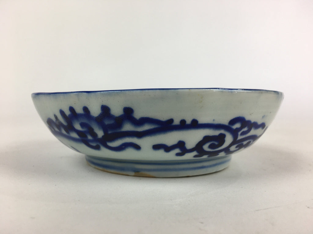 Antique C1900 Japanese Porcelain Deep Plate Sometsuke Blue Flower PY10