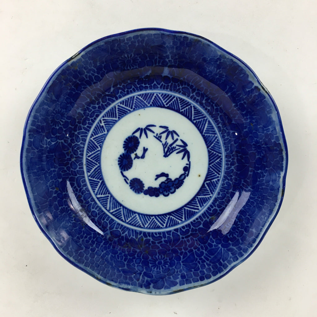 Antique C1900 Japanese Porcelain Deep Plate Sometsuke Blue Flower PY10