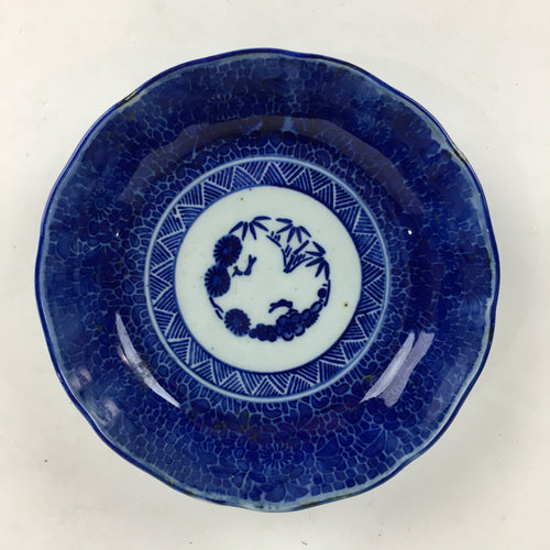 Antique C1900 Japanese Porcelain Deep Plate Sometsuke Blue Flower PY10
