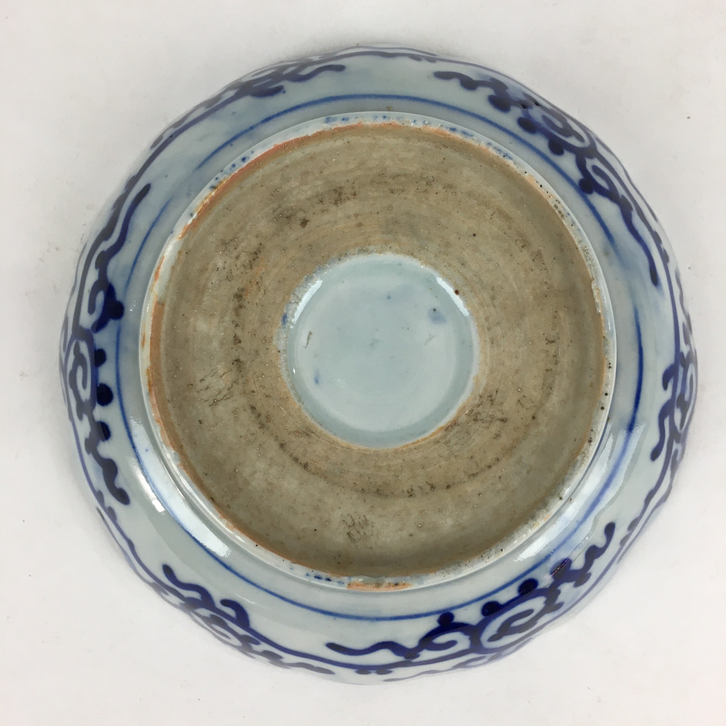 Antique C1900 Japanese Porcelain Deep Plate Sometsuke Blue Flower PY11
