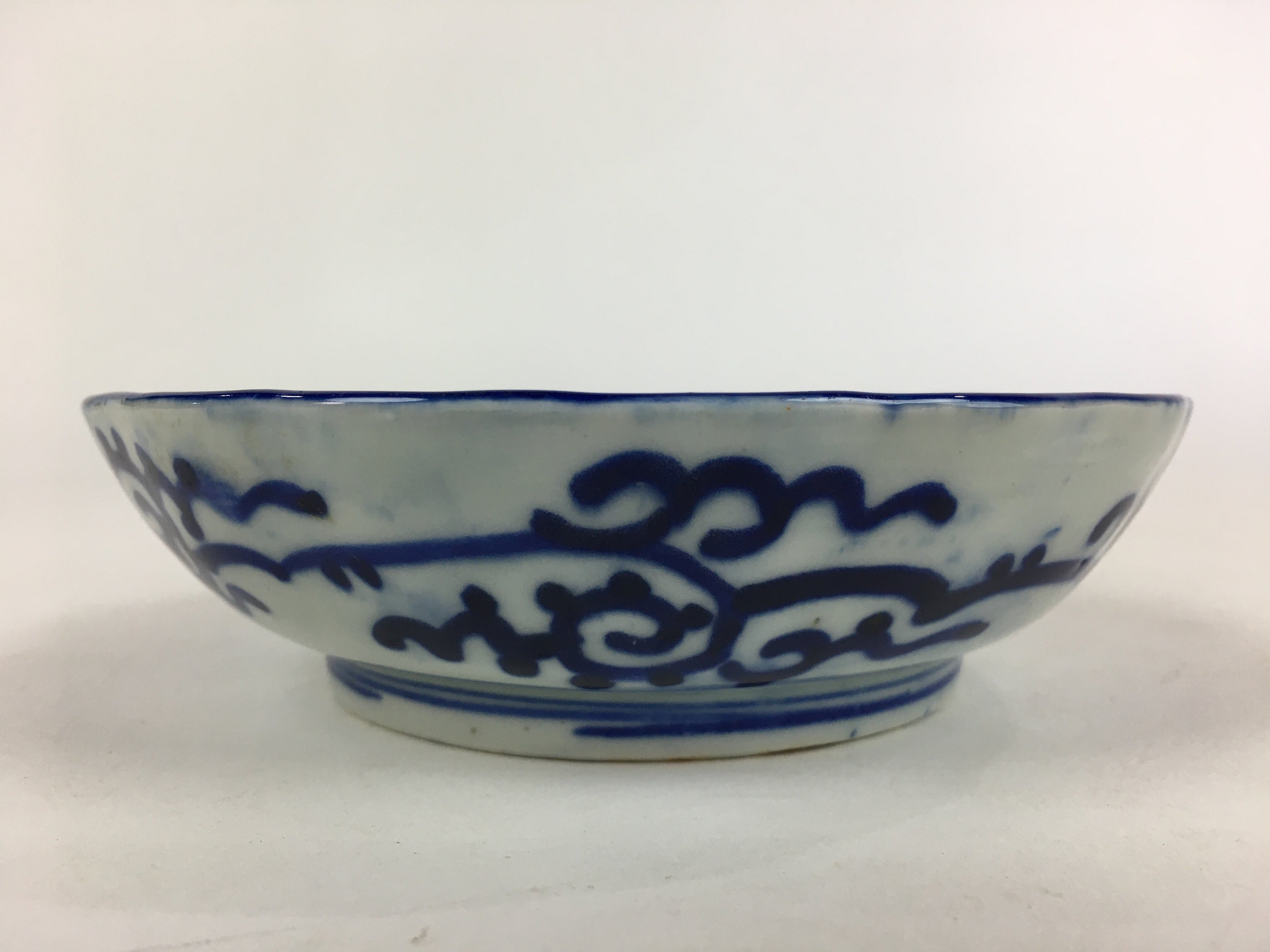 Antique C1900 Japanese Porcelain Deep Plate Sometsuke Blue Flower PY11