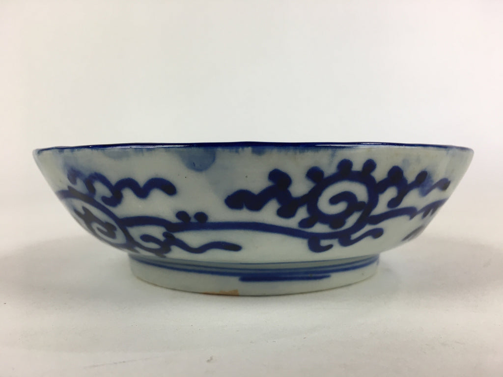 Antique C1900 Japanese Porcelain Deep Plate Sometsuke Blue Flower PY11