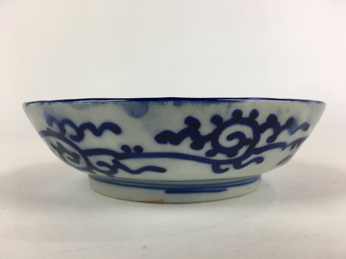 Antique C1900 Japanese Porcelain Deep Plate Sometsuke Blue Flower PY11