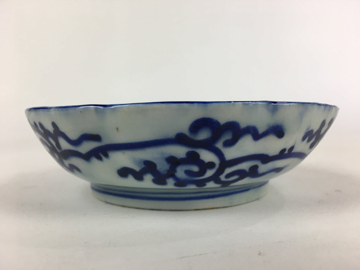 Antique C1900 Japanese Porcelain Deep Plate Sometsuke Blue Flower PY11