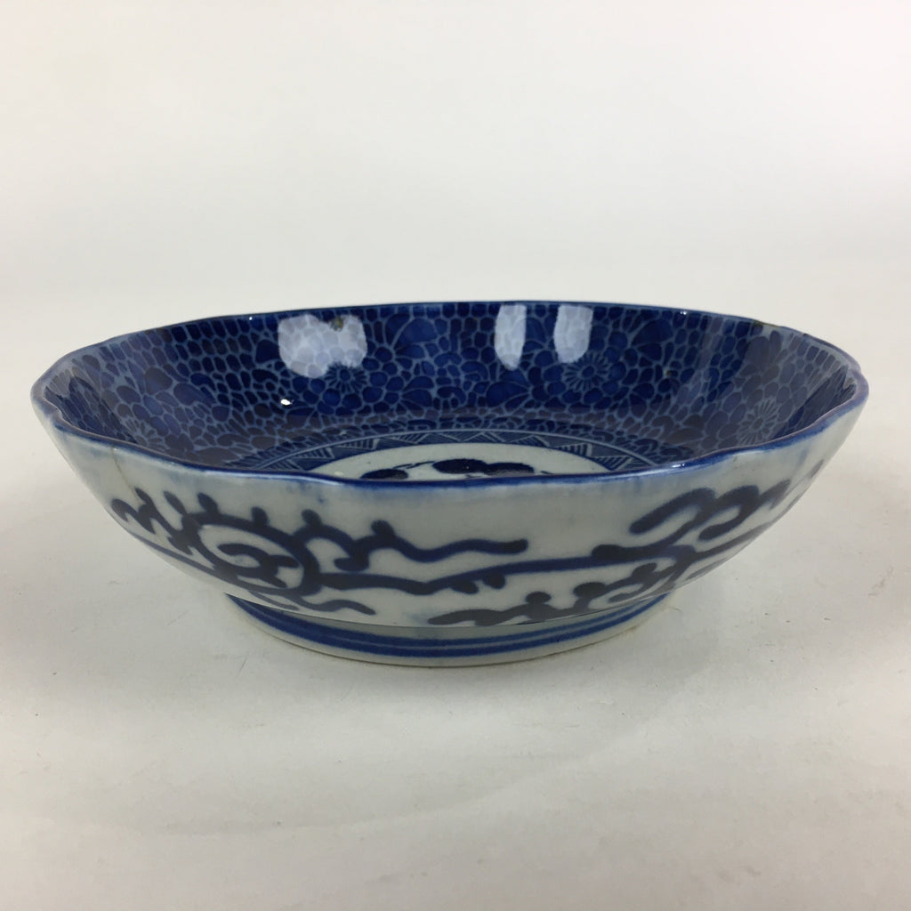 Antique C1900 Japanese Porcelain Deep Plate Sometsuke Blue Flower PY12