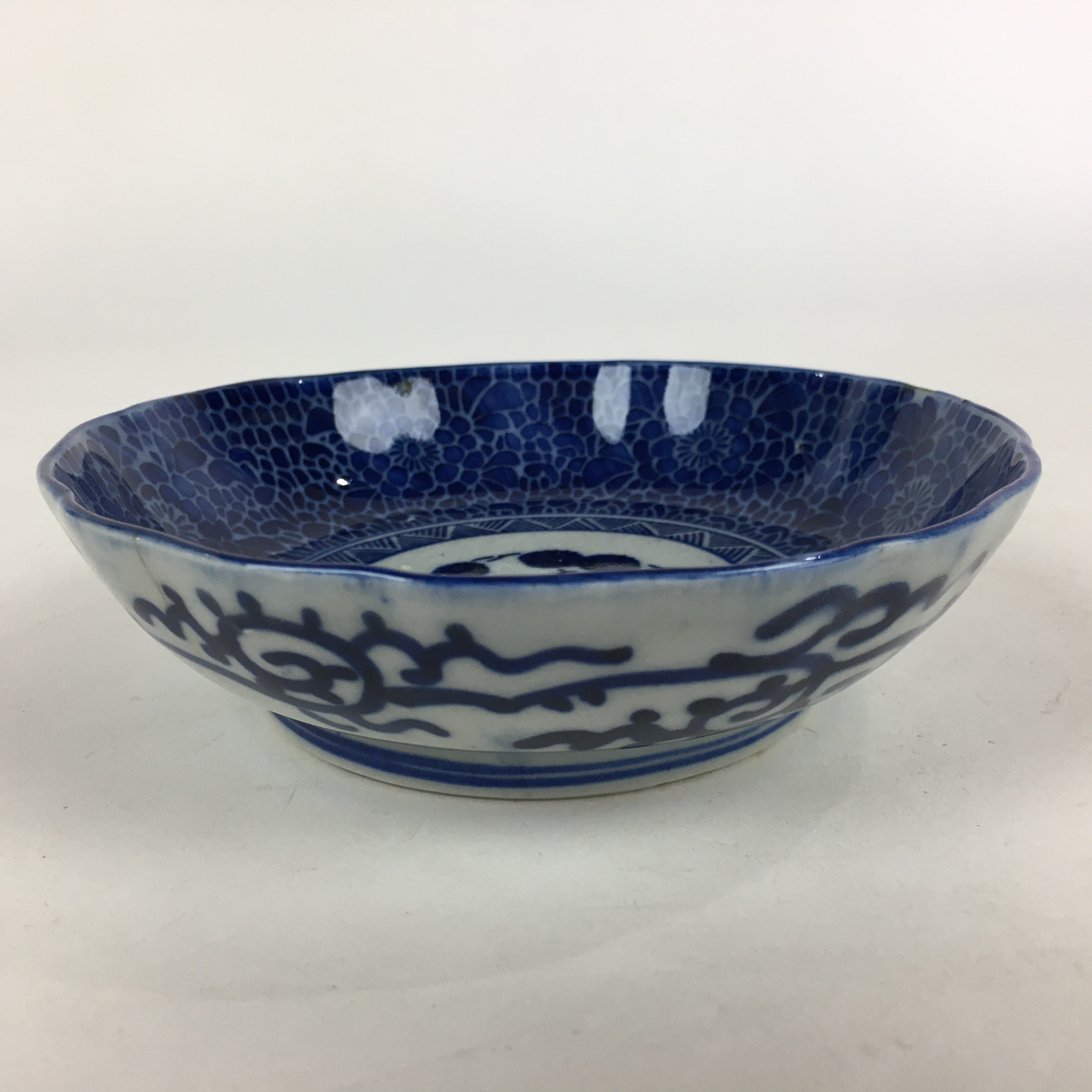 Antique C1900 Japanese Porcelain Deep Plate Sometsuke Blue Flower PY12