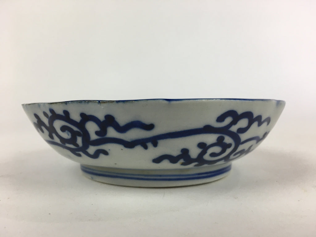 Antique C1900 Japanese Porcelain Deep Plate Sometsuke Blue Flower PY12