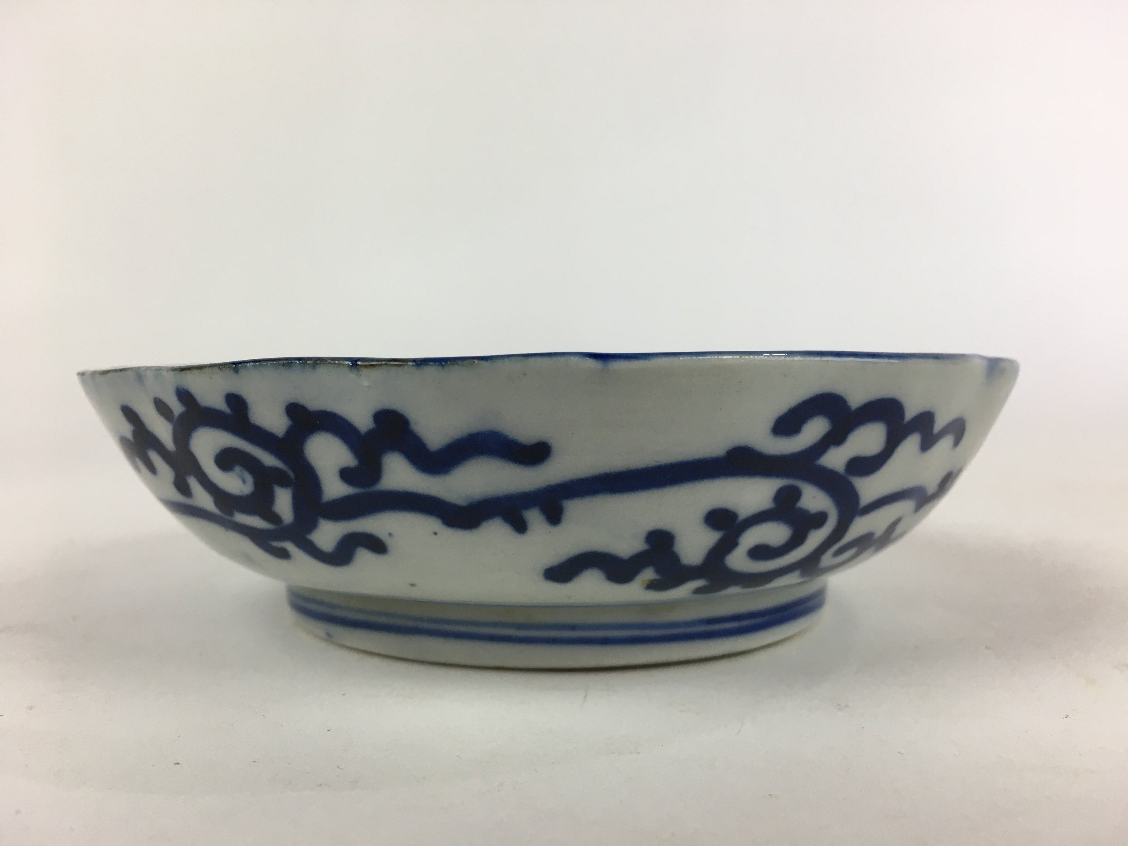 Antique C1900 Japanese Porcelain Deep Plate Sometsuke Blue Flower PY12
