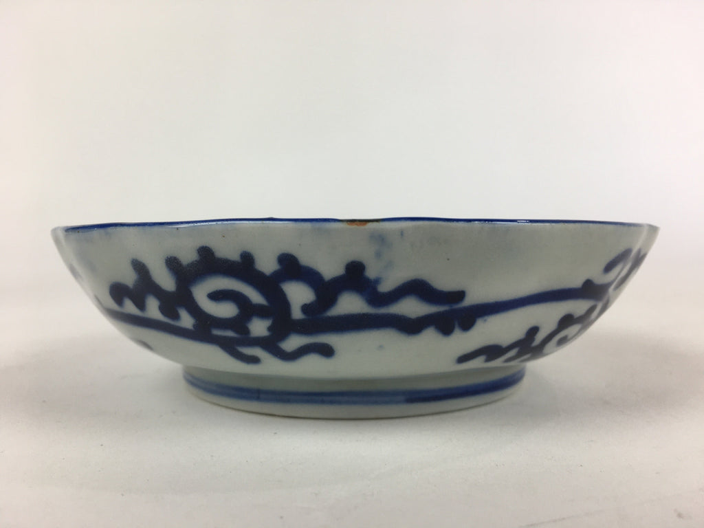 Antique C1900 Japanese Porcelain Deep Plate Sometsuke Blue Flower PY12