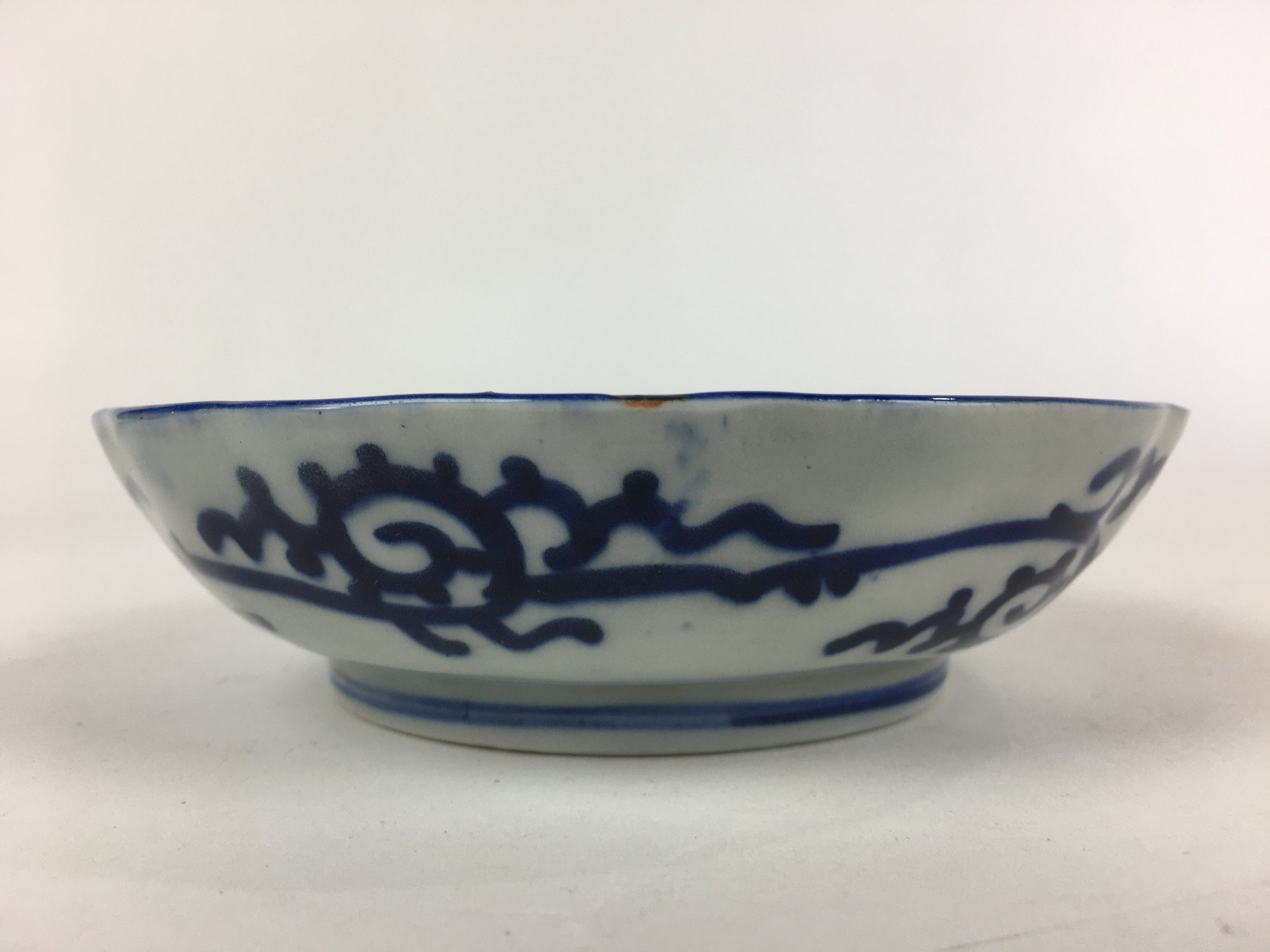 Antique C1900 Japanese Porcelain Deep Plate Sometsuke Blue Flower PY12