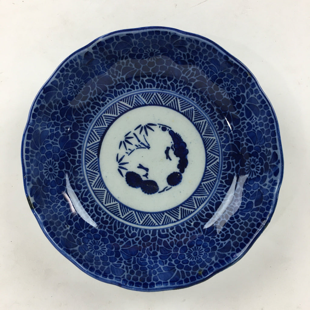 Antique C1900 Japanese Porcelain Deep Plate Sometsuke Blue Flower PY12