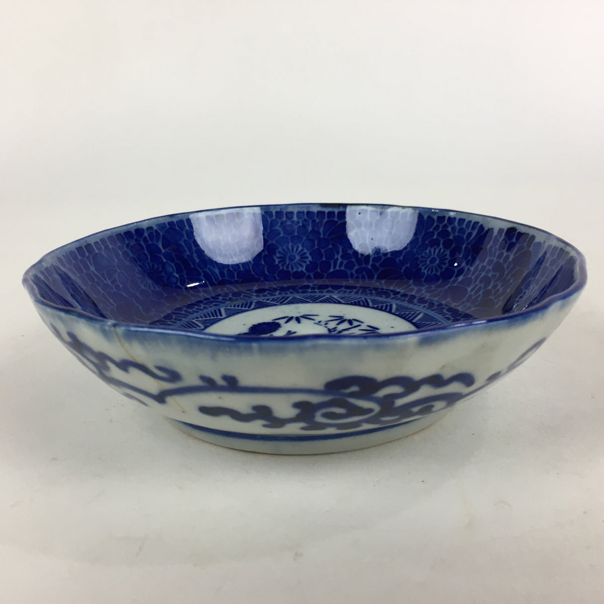 Antique C1900 Japanese Porcelain Deep Plate Sometsuke Blue Flower PY14