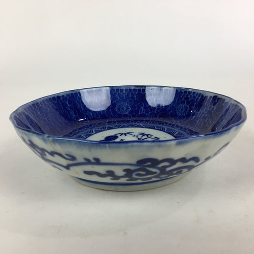 Antique C1900 Japanese Porcelain Deep Plate Sometsuke Blue Flower PY14
