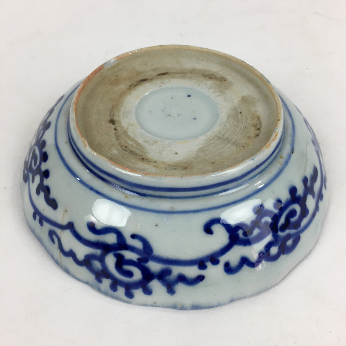 Antique C1900 Japanese Porcelain Deep Plate Sometsuke Blue Flower PY14