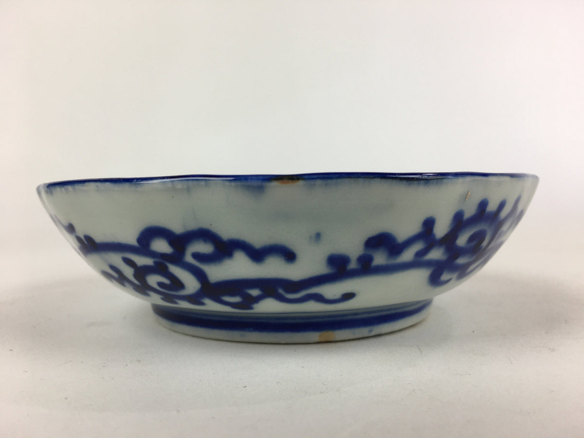 Antique C1900 Japanese Porcelain Deep Plate Sometsuke Blue Flower PY14