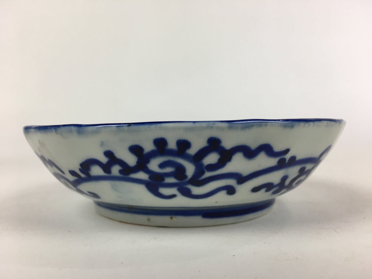Antique C1900 Japanese Porcelain Deep Plate Sometsuke Blue Flower PY14