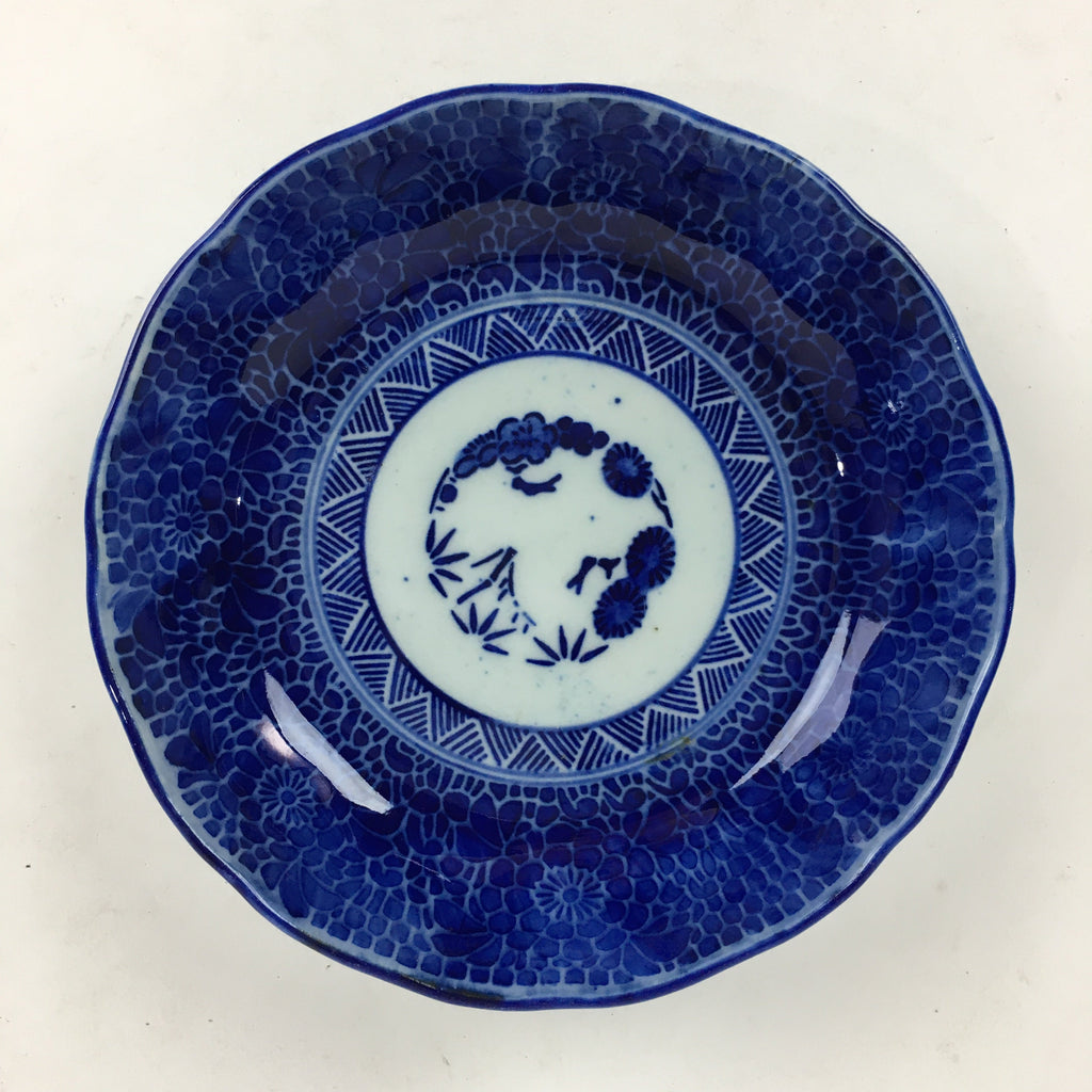 Antique C1900 Japanese Porcelain Deep Plate Sometsuke Blue Flower PY14