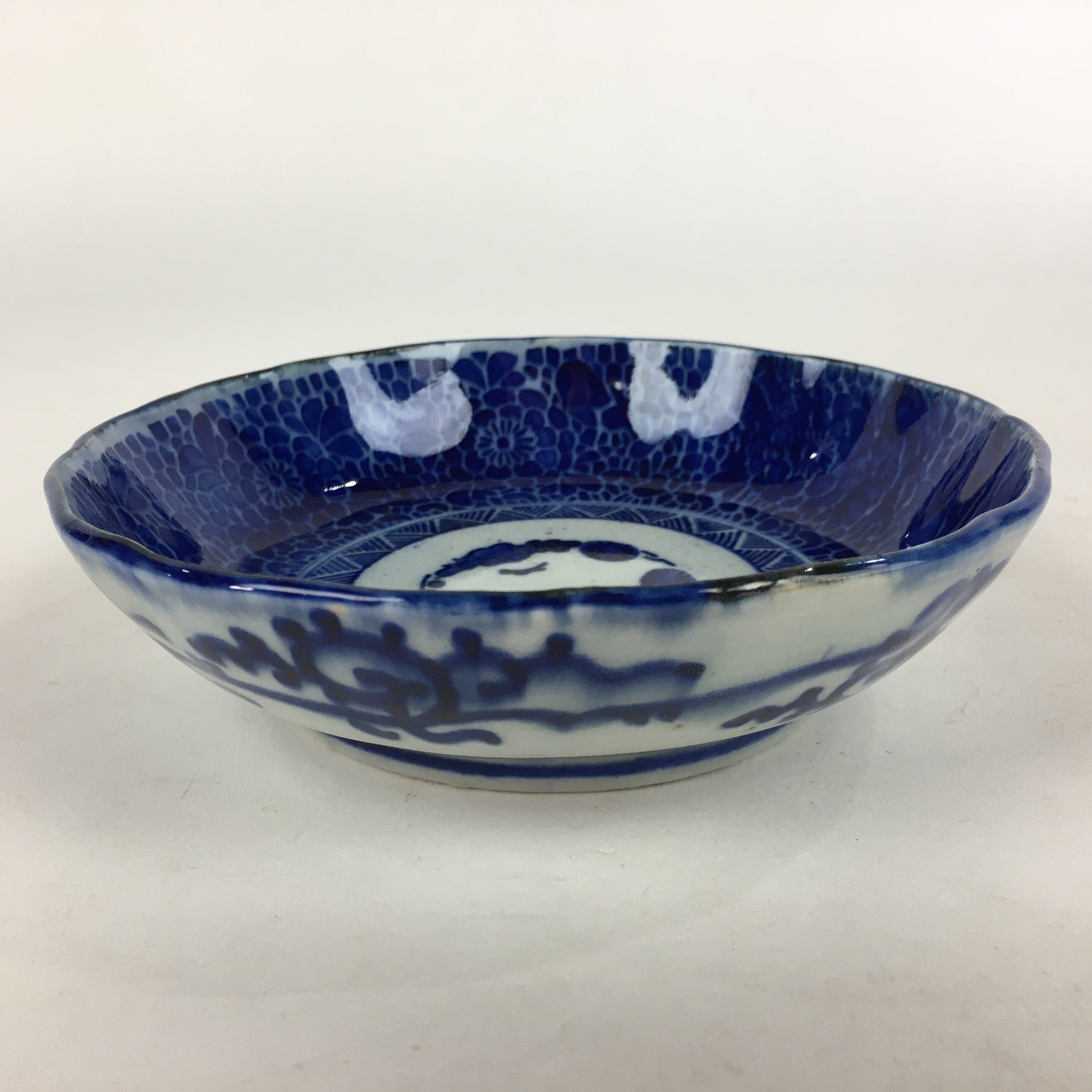 Antique C1900 Japanese Porcelain Deep Plate Sometsuke Blue Flower PY15