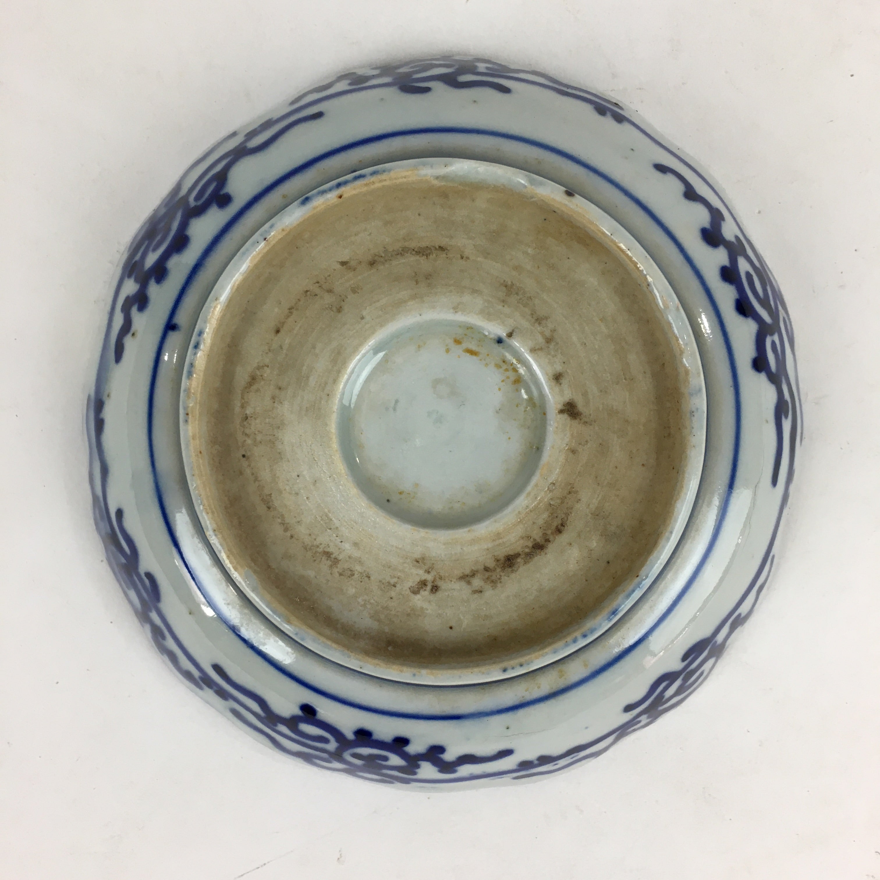 Antique C1900 Japanese Porcelain Deep Plate Sometsuke Blue Flower PY15