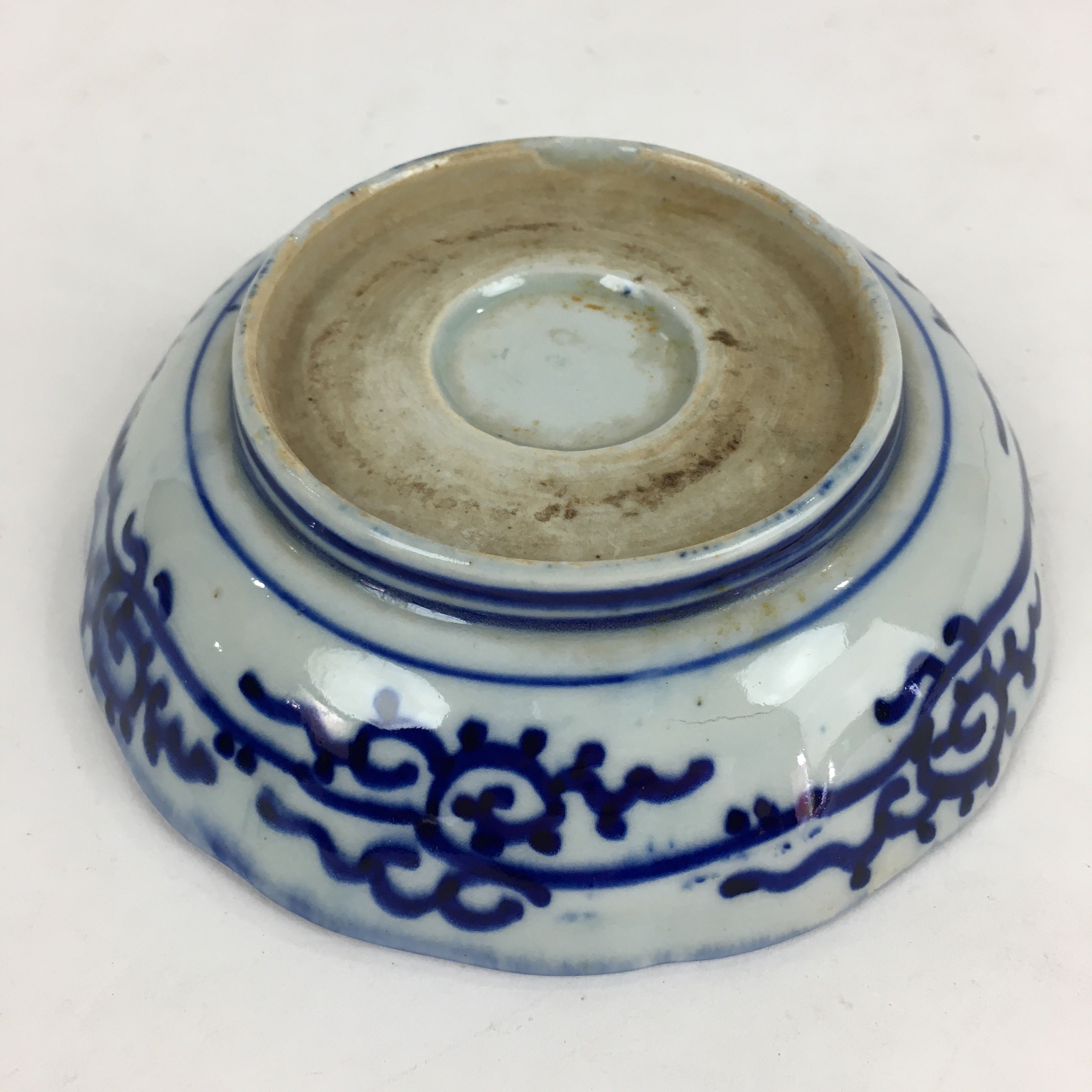 Antique C1900 Japanese Porcelain Deep Plate Sometsuke Blue Flower PY15