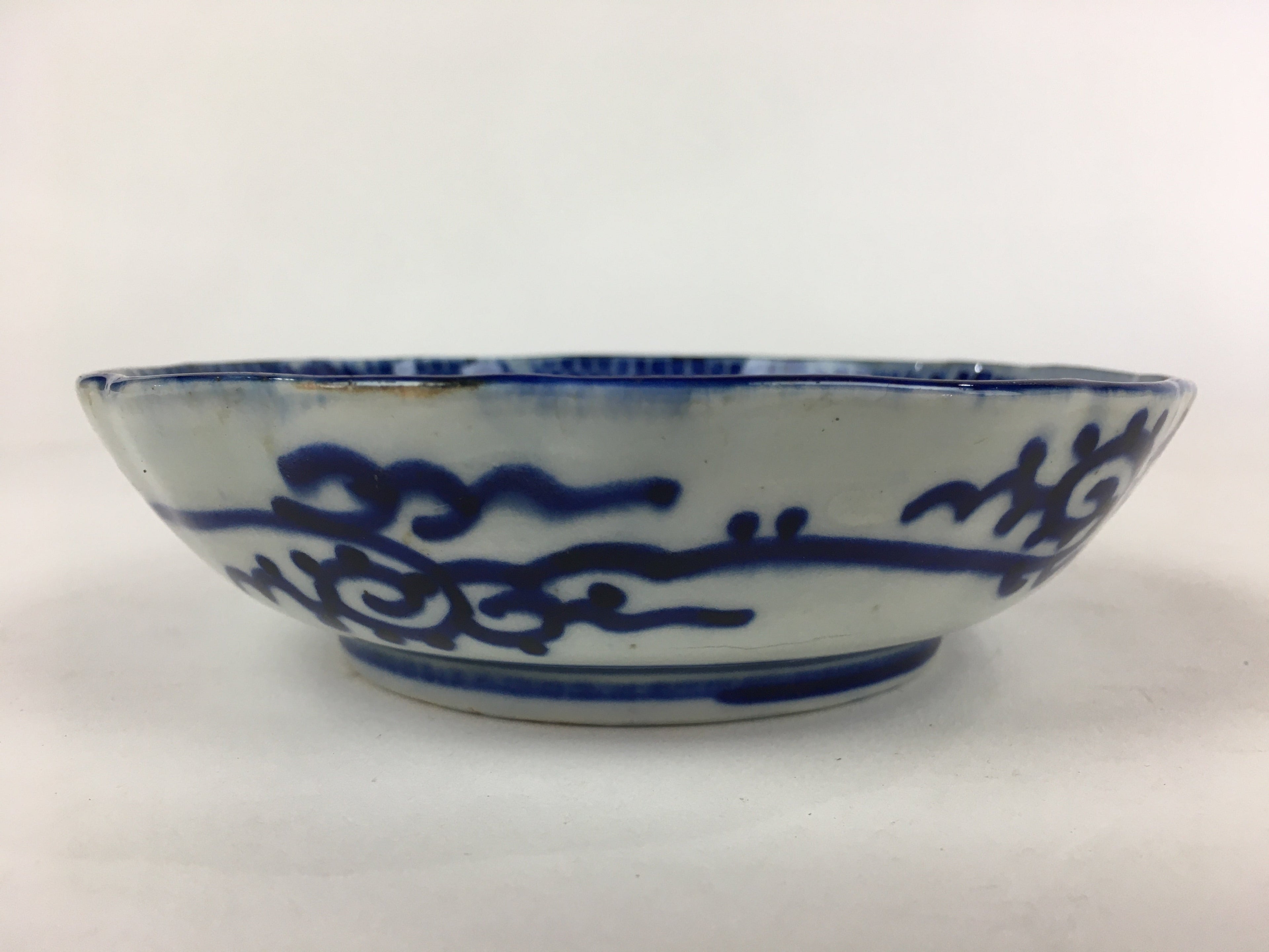 Antique C1900 Japanese Porcelain Deep Plate Sometsuke Blue Flower PY15