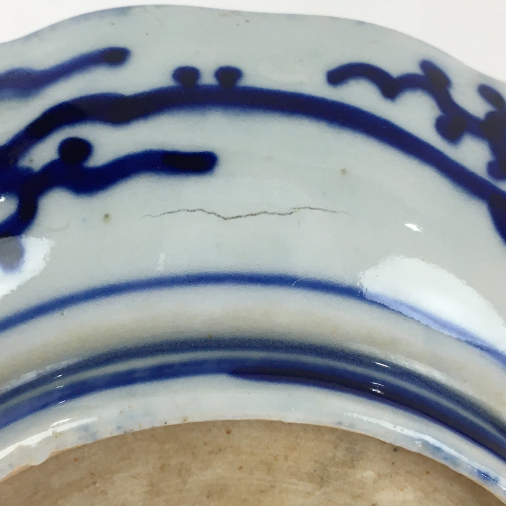 Antique C1900 Japanese Porcelain Deep Plate Sometsuke Blue Flower PY15