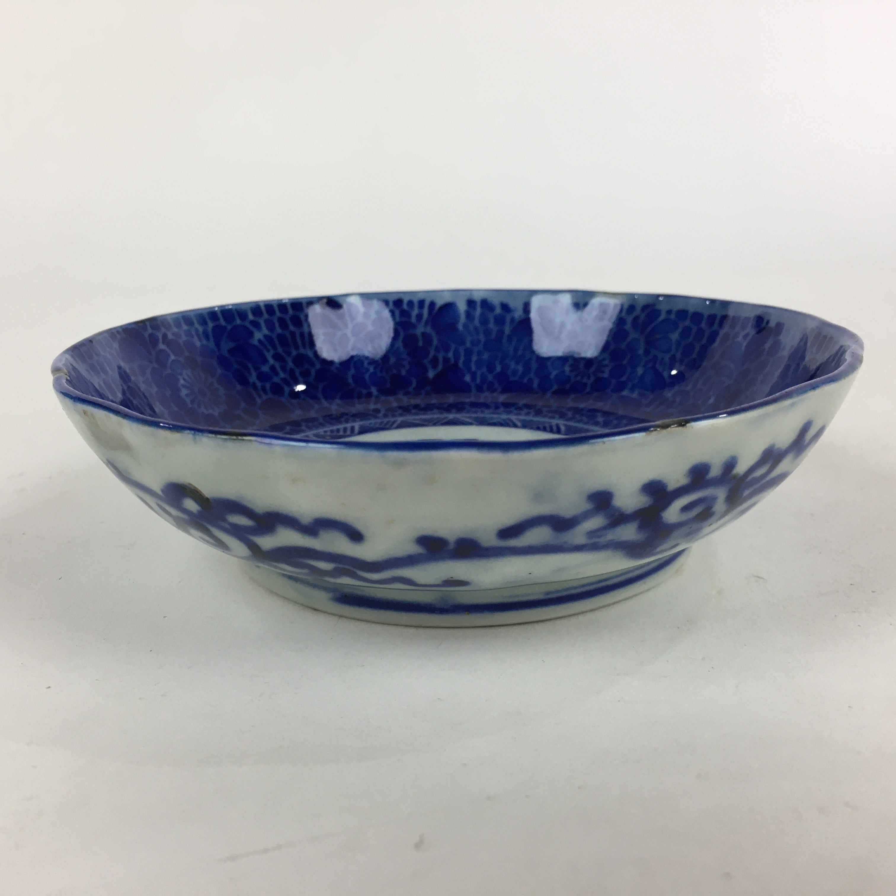 Antique C1900 Japanese Porcelain Deep Plate Sometsuke Blue Flower PY16