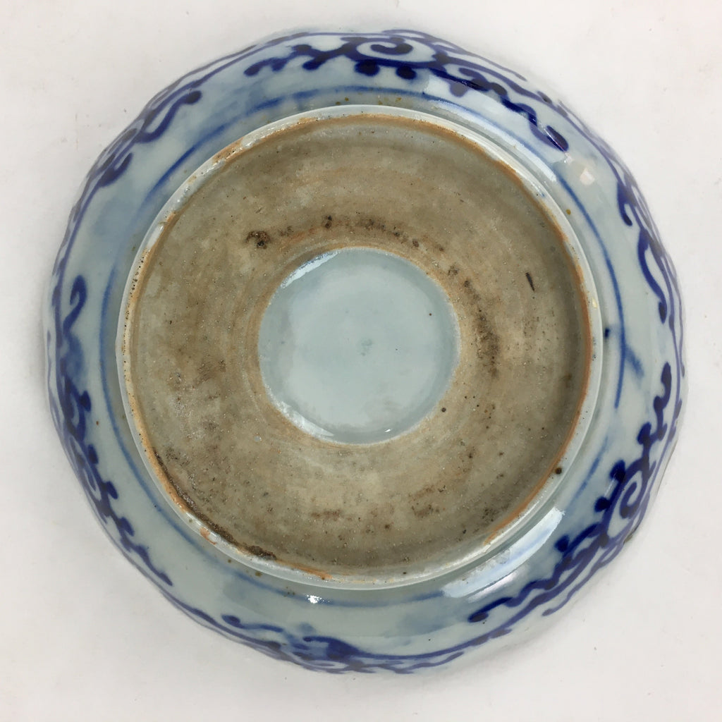 Antique C1900 Japanese Porcelain Deep Plate Sometsuke Blue Flower PY16