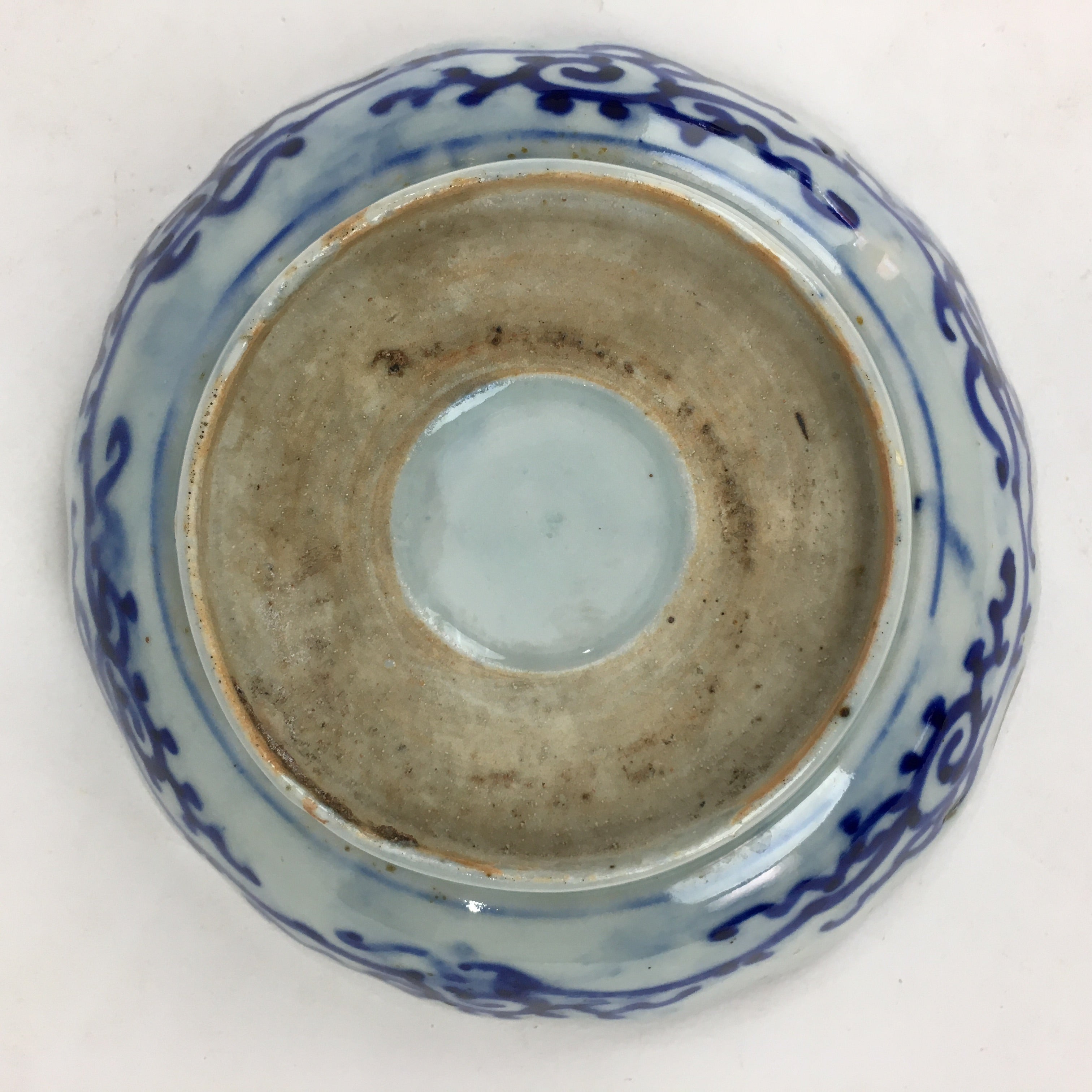 Antique C1900 Japanese Porcelain Deep Plate Sometsuke Blue Flower PY16