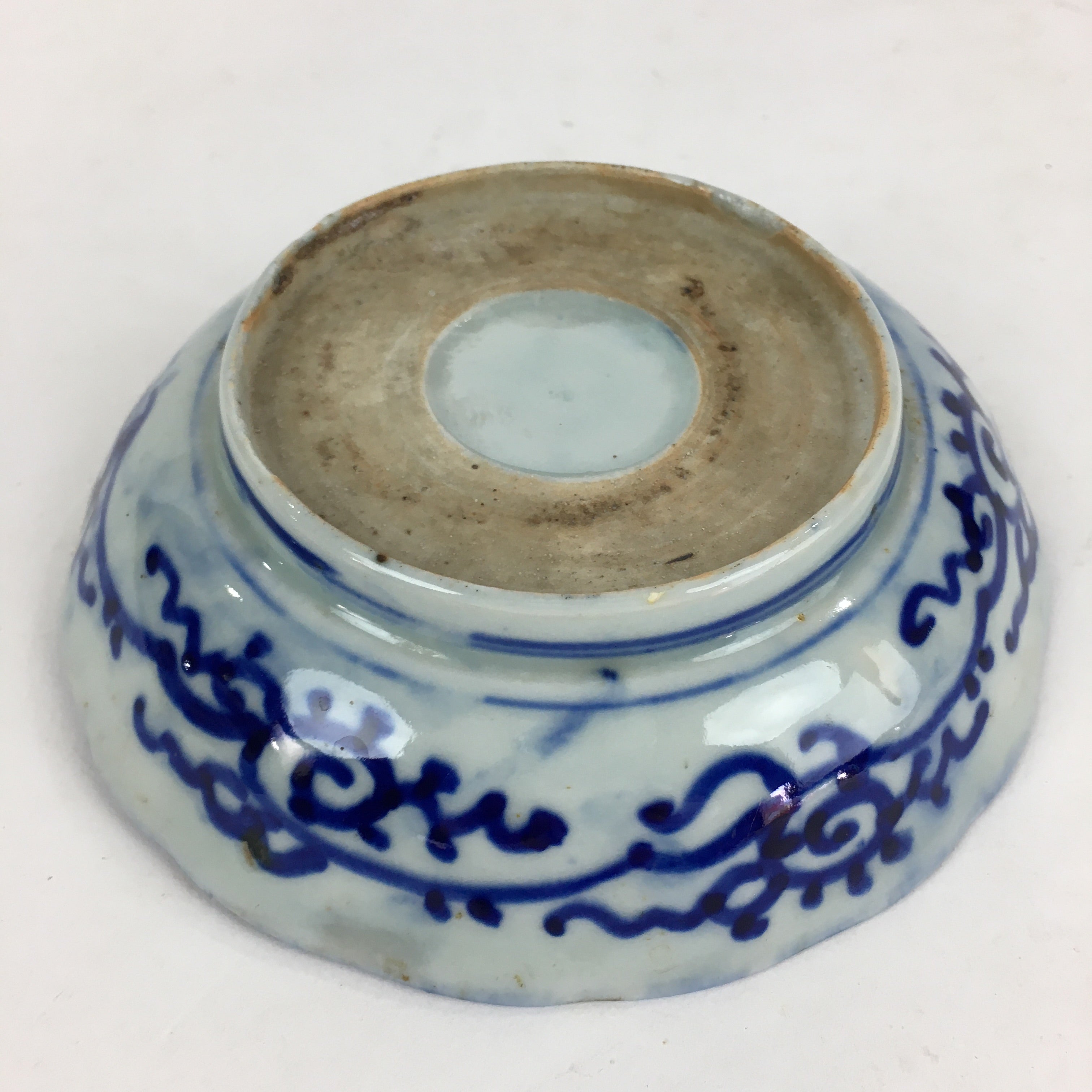 Antique C1900 Japanese Porcelain Deep Plate Sometsuke Blue Flower PY16