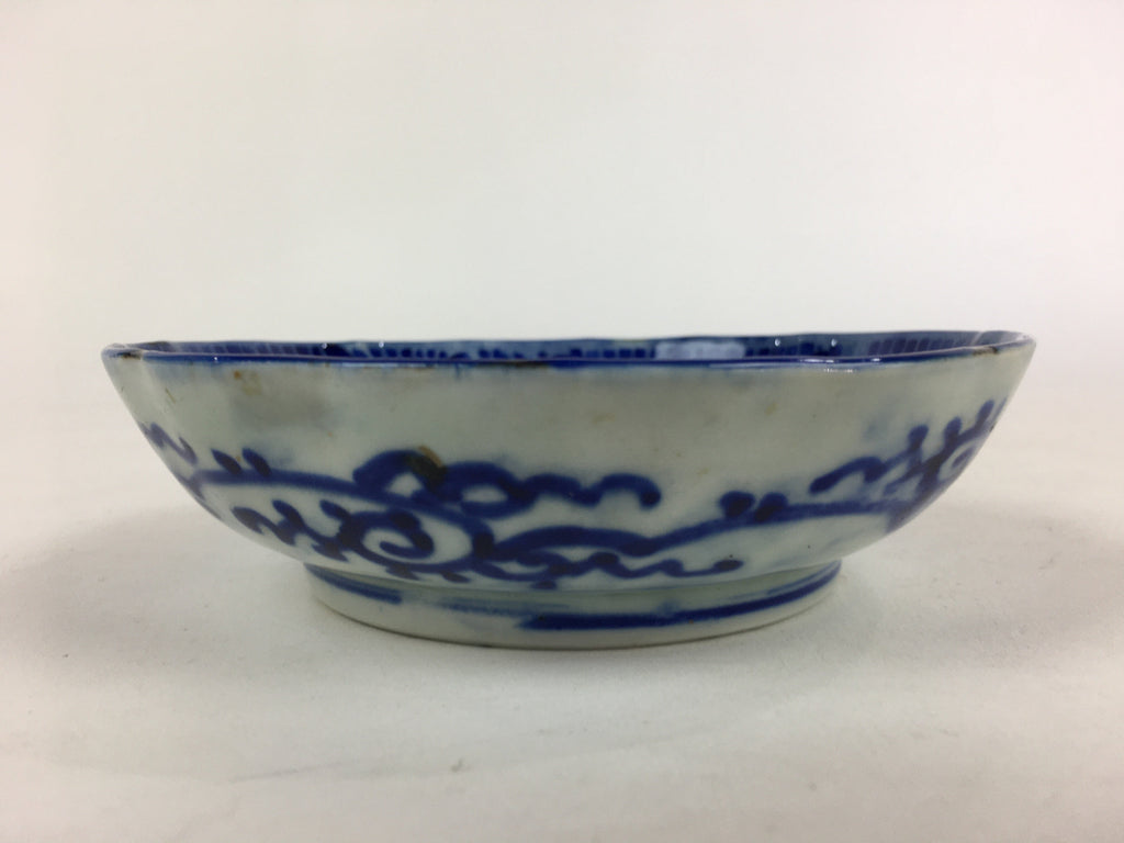Antique C1900 Japanese Porcelain Deep Plate Sometsuke Blue Flower PY16