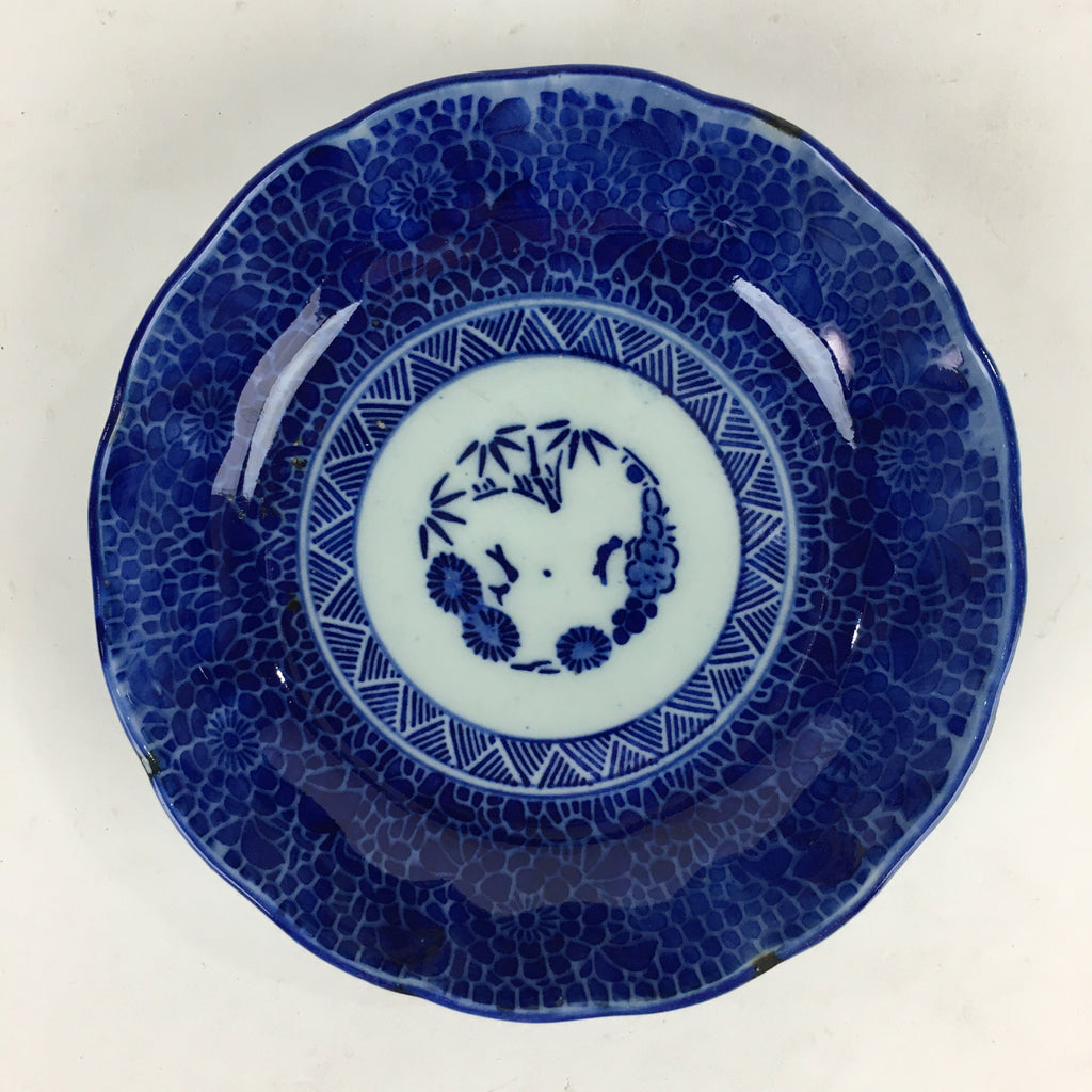 Antique C1900 Japanese Porcelain Deep Plate Sometsuke Blue Flower PY16