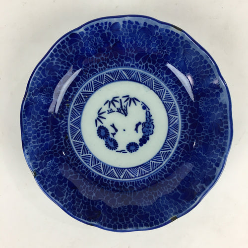 Antique C1900 Japanese Porcelain Deep Plate Sometsuke Blue Flower PY16