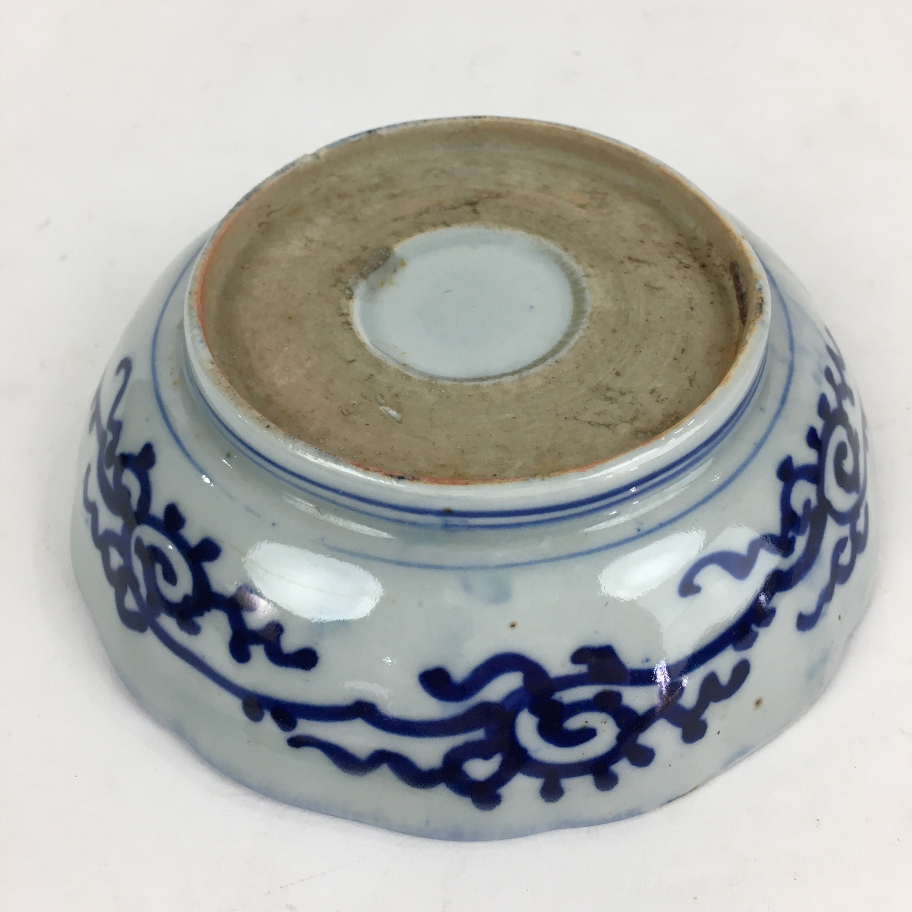 Antique C1900 Japanese Porcelain Deep Plate Sometsuke Blue Flower PY17