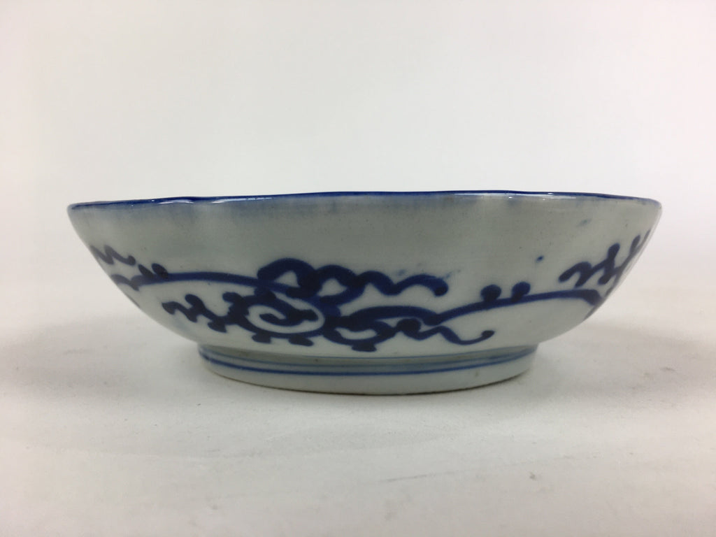 Antique C1900 Japanese Porcelain Deep Plate Sometsuke Blue Flower PY17