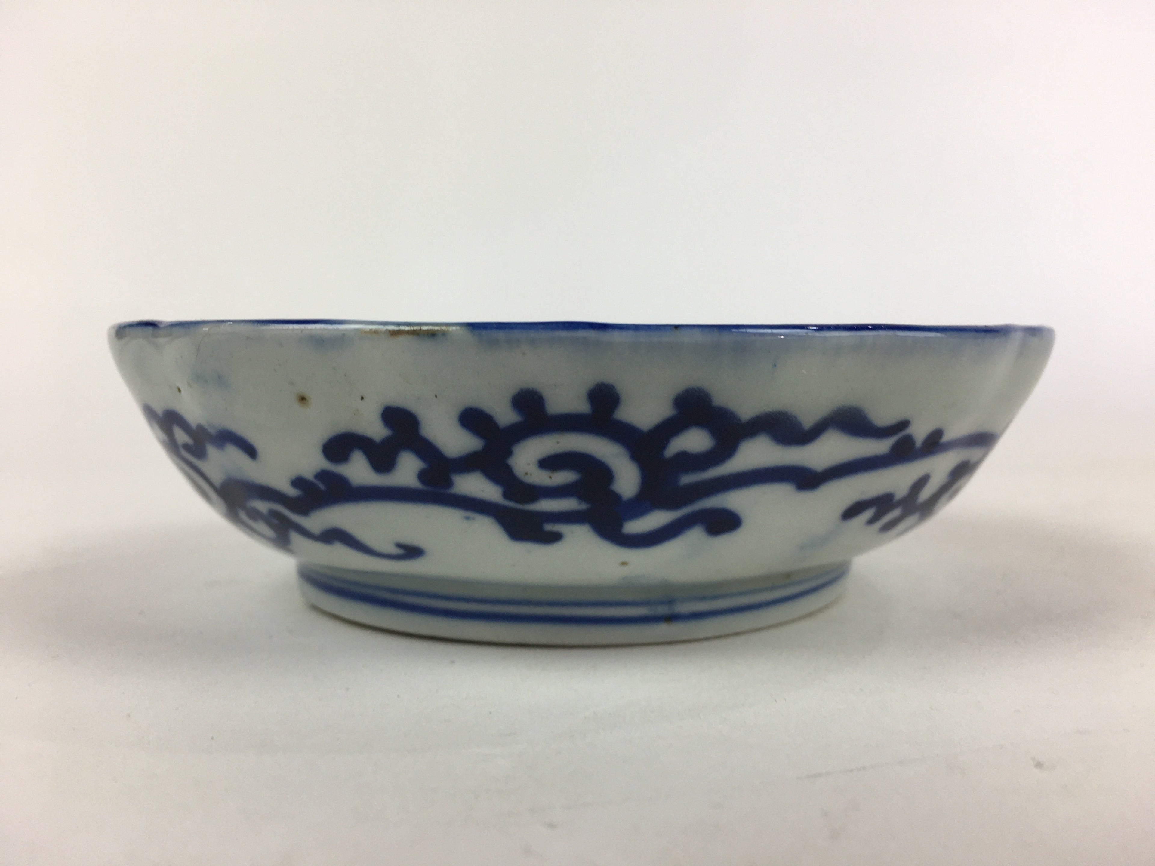 Antique C1900 Japanese Porcelain Deep Plate Sometsuke Blue Flower PY17