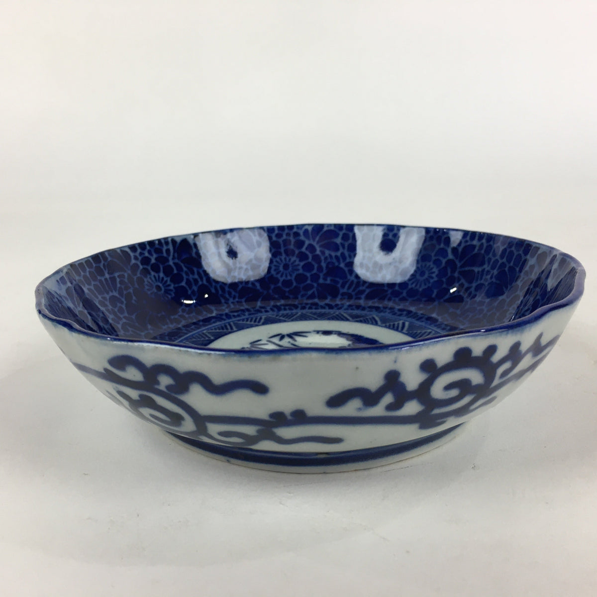 Antique C1900 Japanese Porcelain Deep Plate Sometsuke Blue Flower PY18