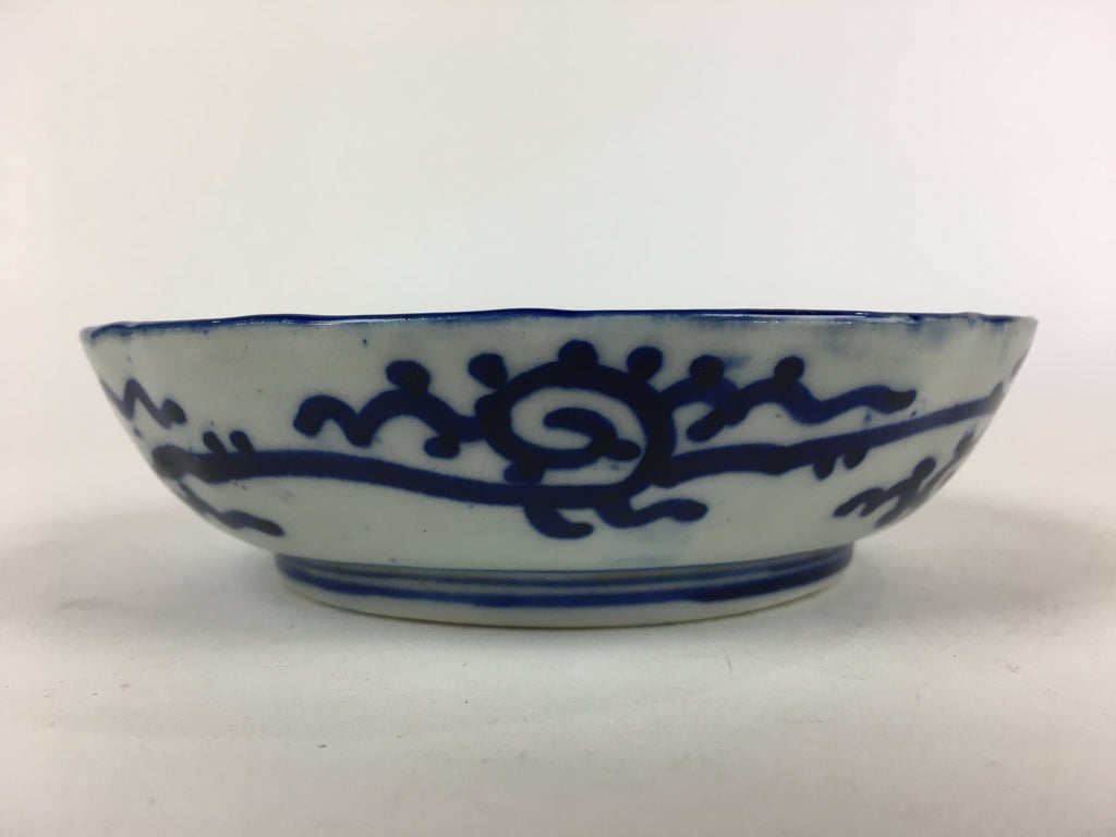 Antique C1900 Japanese Porcelain Deep Plate Sometsuke Blue Flower PY18