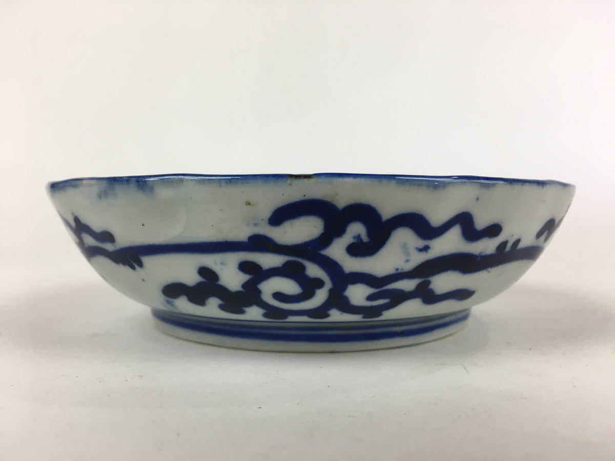 Antique C1900 Japanese Porcelain Deep Plate Sometsuke Blue Flower PY18