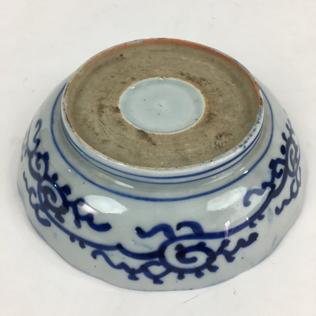 Antique C1900 Japanese Porcelain Deep Plate Sometsuke Blue Flower PY19