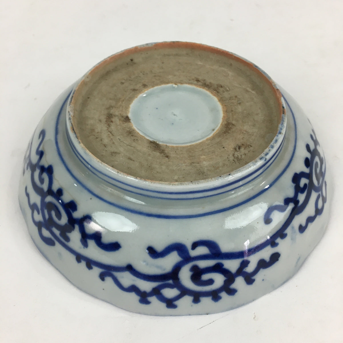 Antique C1900 Japanese Porcelain Deep Plate Sometsuke Blue Flower PY19