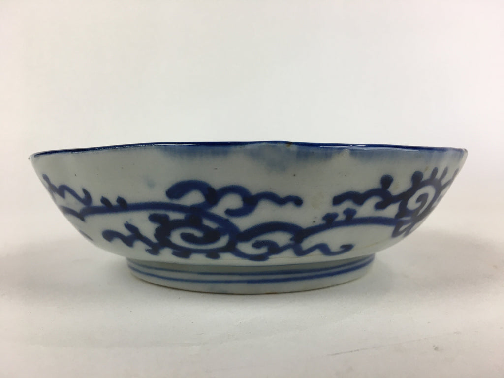Antique C1900 Japanese Porcelain Deep Plate Sometsuke Blue Flower PY19