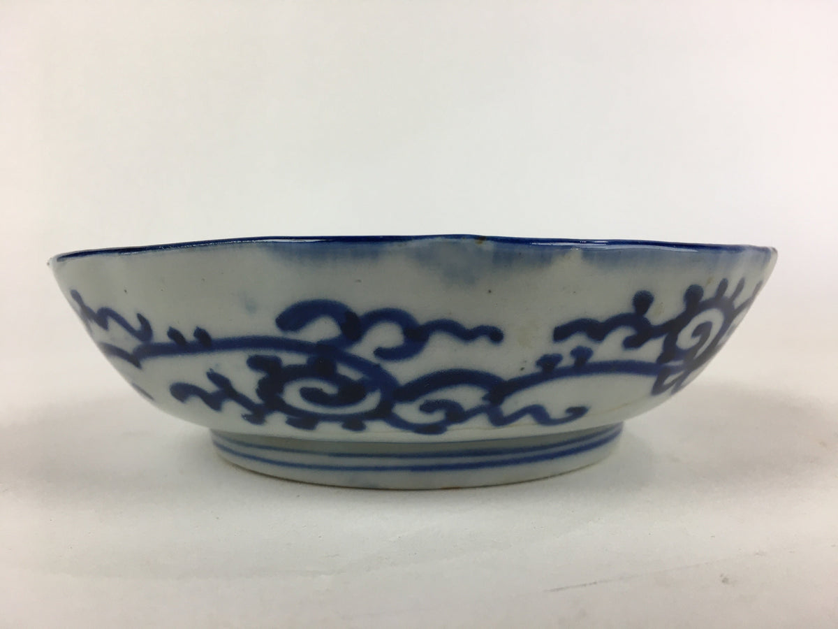 Antique C1900 Japanese Porcelain Deep Plate Sometsuke Blue Flower PY19
