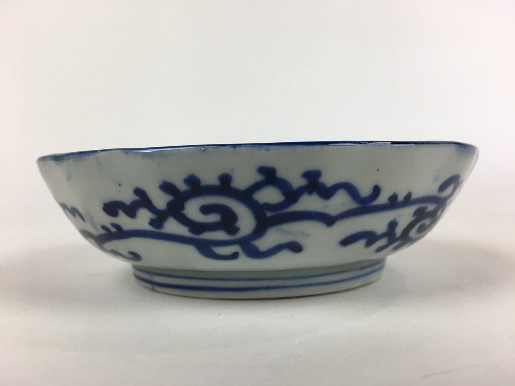 Antique C1900 Japanese Porcelain Deep Plate Sometsuke Blue Flower PY19