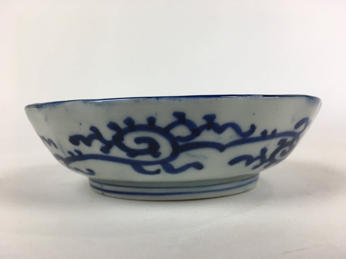 Antique C1900 Japanese Porcelain Deep Plate Sometsuke Blue Flower PY19